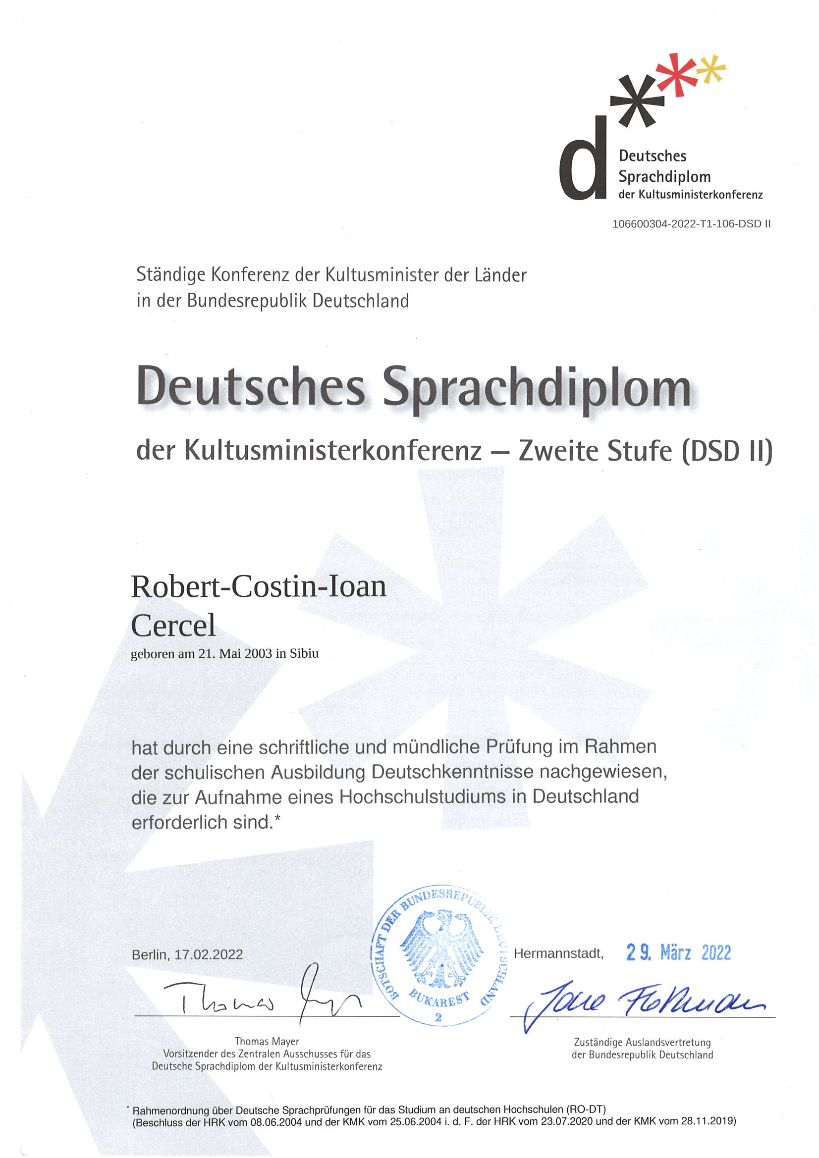 Deutsche Sprachdiplom II diploma